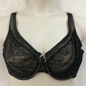 Cacique 42C Black Pink LACE Illusion Minimizer Bra